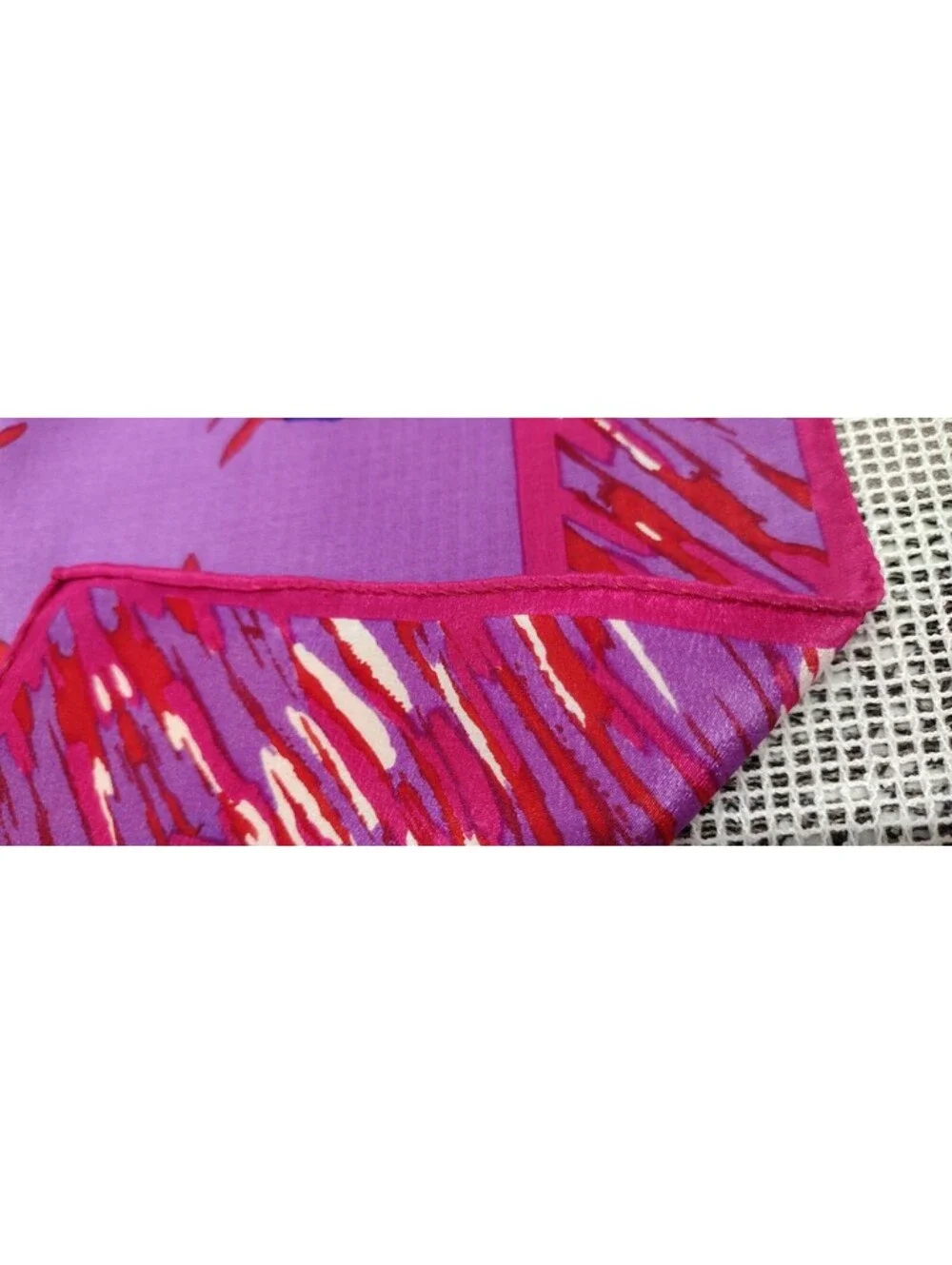 Vintage All Silk Fuchsia Scarf Cobalt Lavender Red Vibrant POP ART FLORAL BORDER
